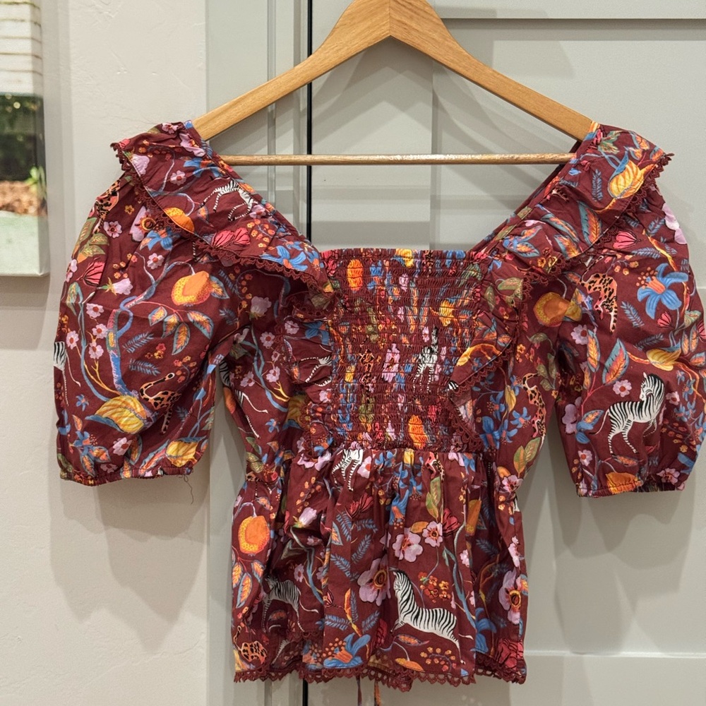 Anthropologie Maeve Multicolor Floral Blouse with Ruffles size S - Picture 2 of 3